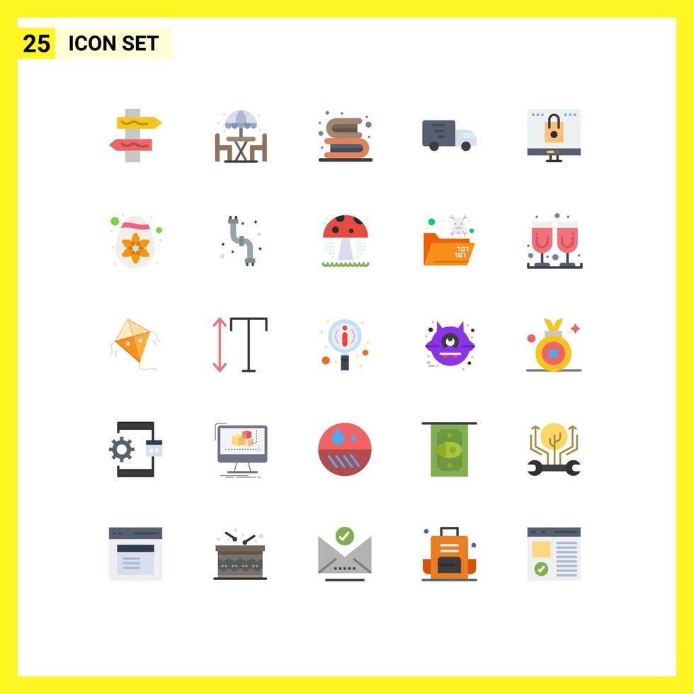 Flat Color Pack of 25 Universal Symbols of computer truck books transport delivery Editable Vector Design Elements