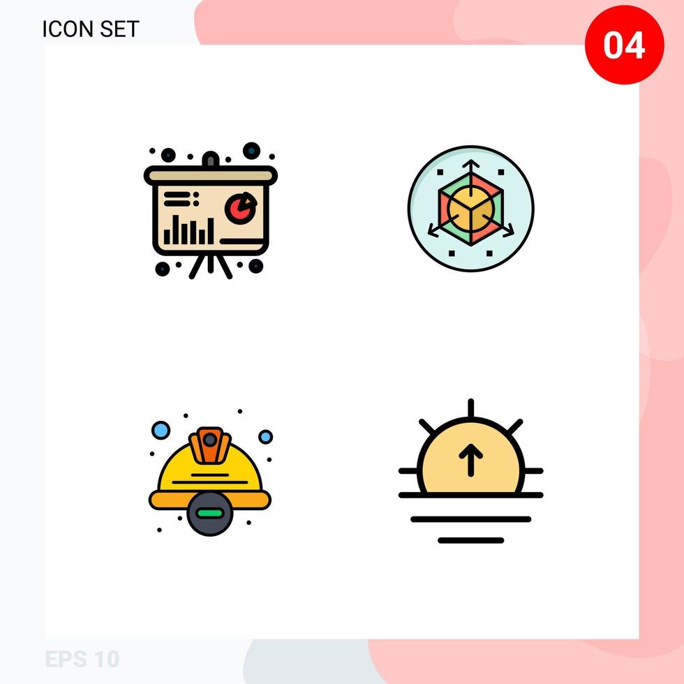Group of 4 Filledline Flat Colors Signs and Symbols for chart protection information design worker hat Editable Vector Design Elements