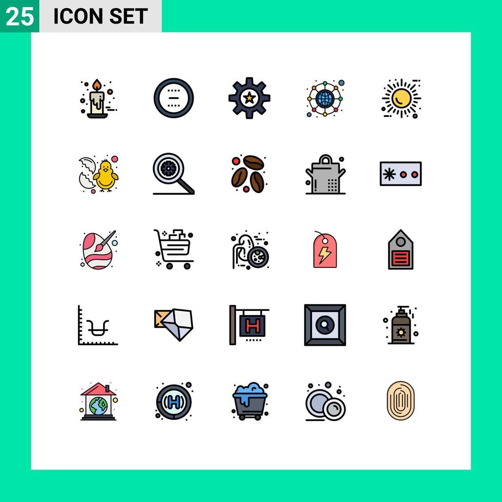 Set of 25 Vector Filled line Flat Colors on Grid for network connection interface skill management Editable Vector Design Elements