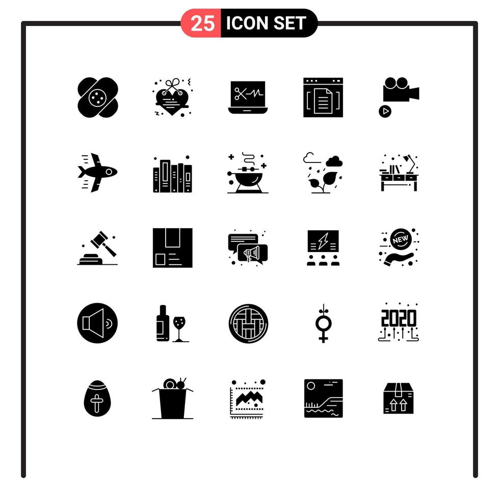 Modern Set of 25 Solid Glyphs and symbols such as media interface audio editing file browser Editable Vector Design Elements