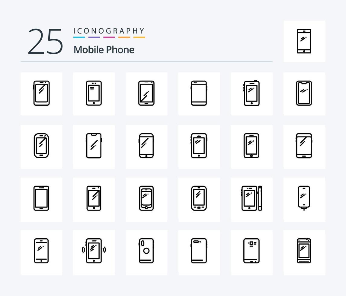 paquete de iconos de 25 líneas de teléfono móvil que incluye móvil. teléfono. Huawei batería. móvil vector