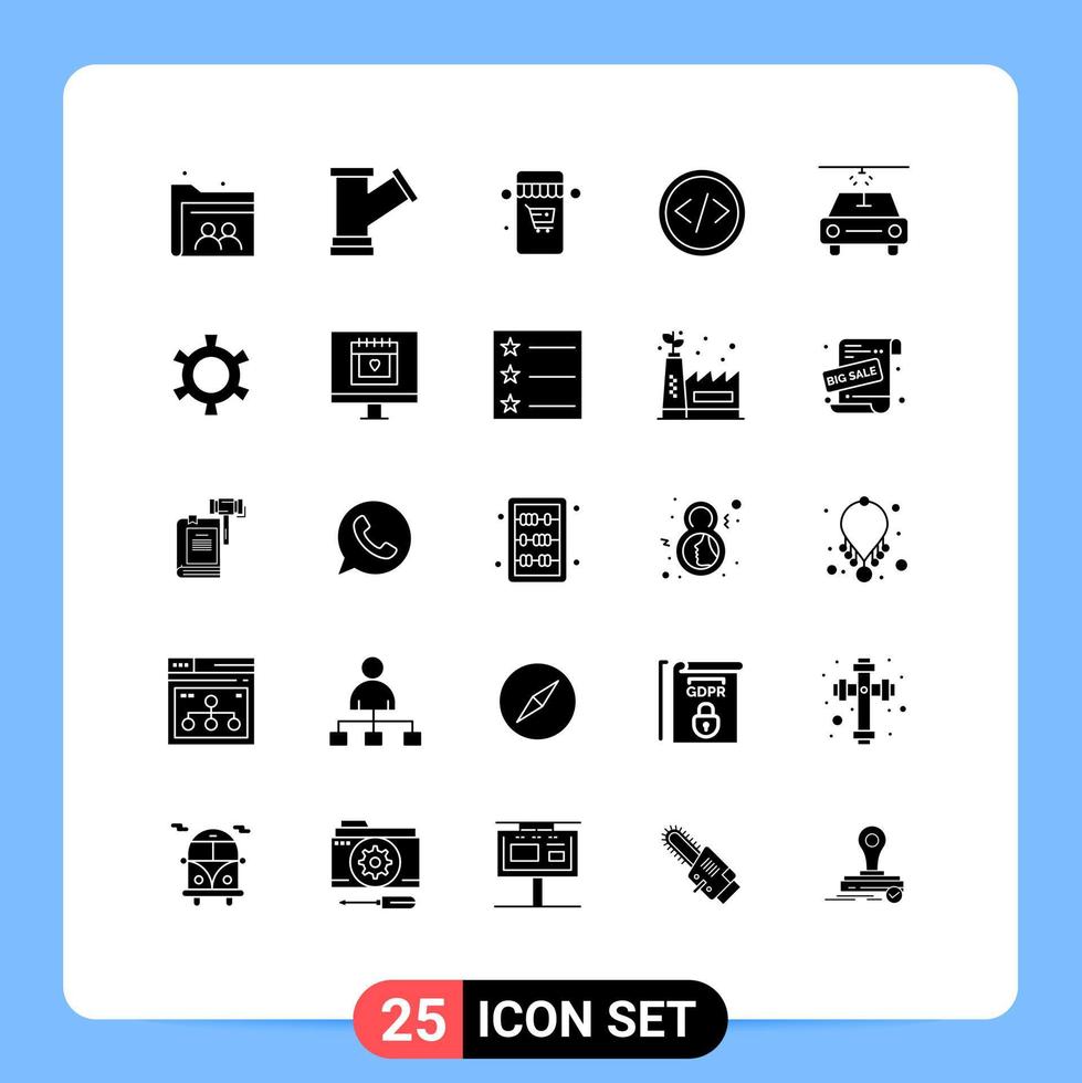 Set of 25 Vector Solid Glyphs on Grid for wash web online programming coding Editable Vector Design Elements
