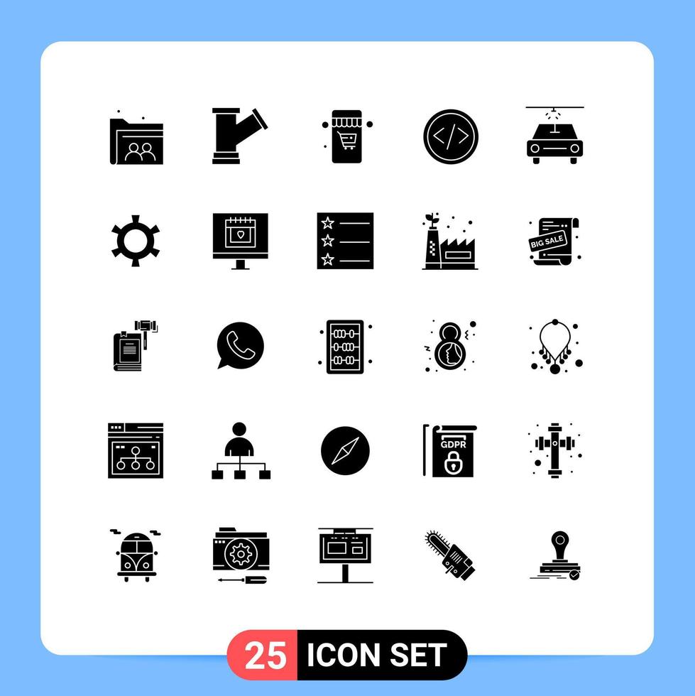 conjunto de 25 glifos sólidos vectoriales en cuadrícula para lavar la programación en línea web codificando elementos de diseño vectorial editables vector