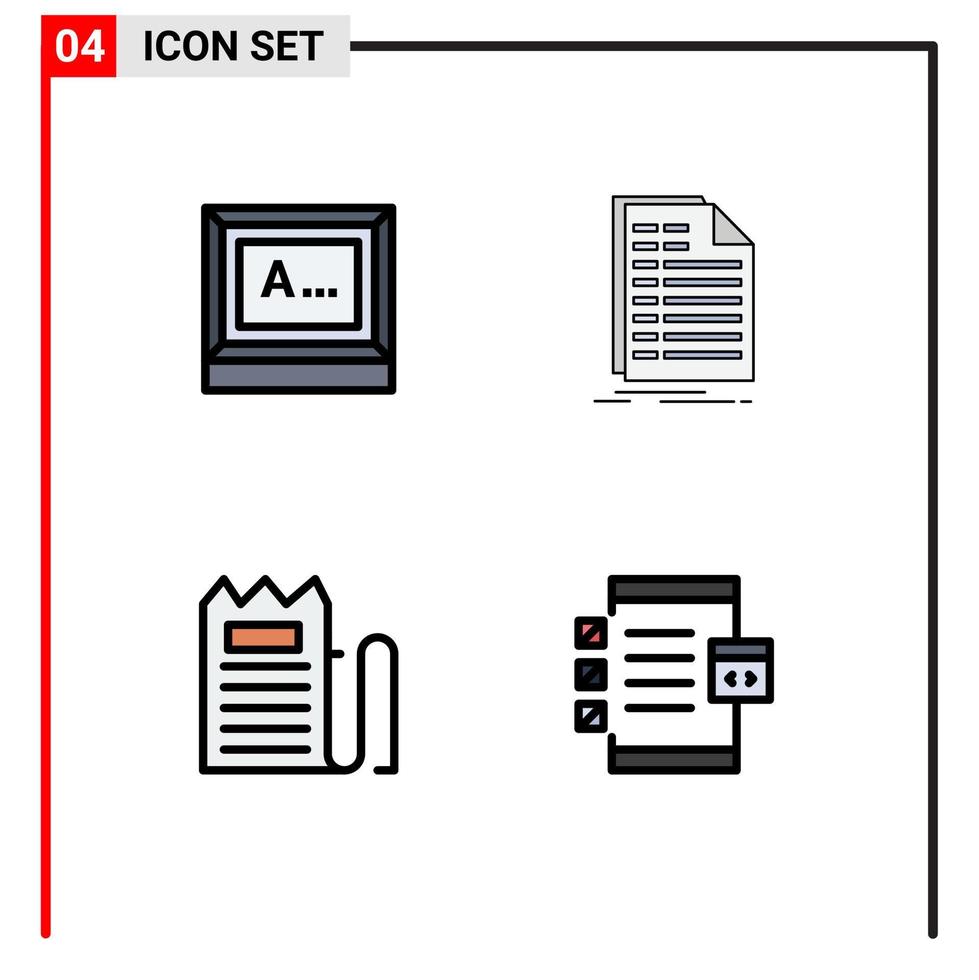 Filledline Flat Color Pack of 4 Universal Symbols of screen checkout monitor file invoice Editable Vector Design Elements