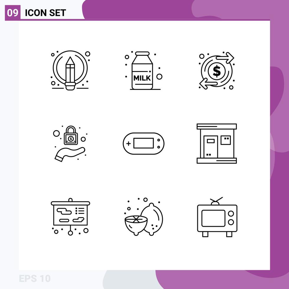 Set of 9 Commercial Outlines pack for psp games increase console protection Editable Vector Design Elements