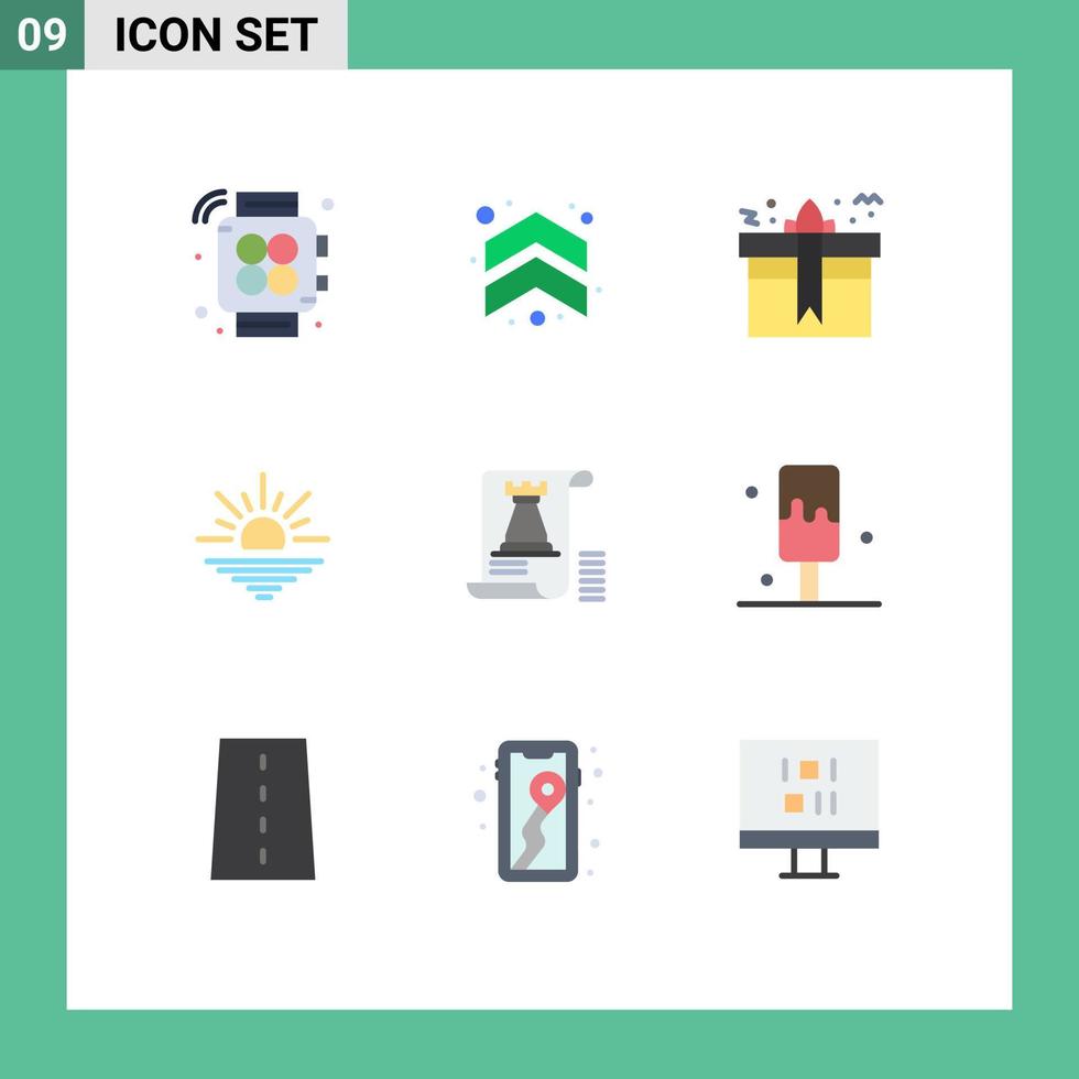 Editable Vector Line Pack of 9 Simple Flat Colors of castle open box morning sun Editable Vector Design Elements