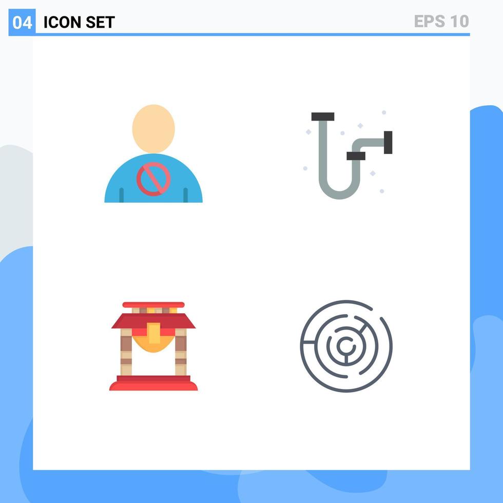 4 Flat Icon concept for Websites Mobile and Apps avatar door denied drain china Editable Vector Design Elements