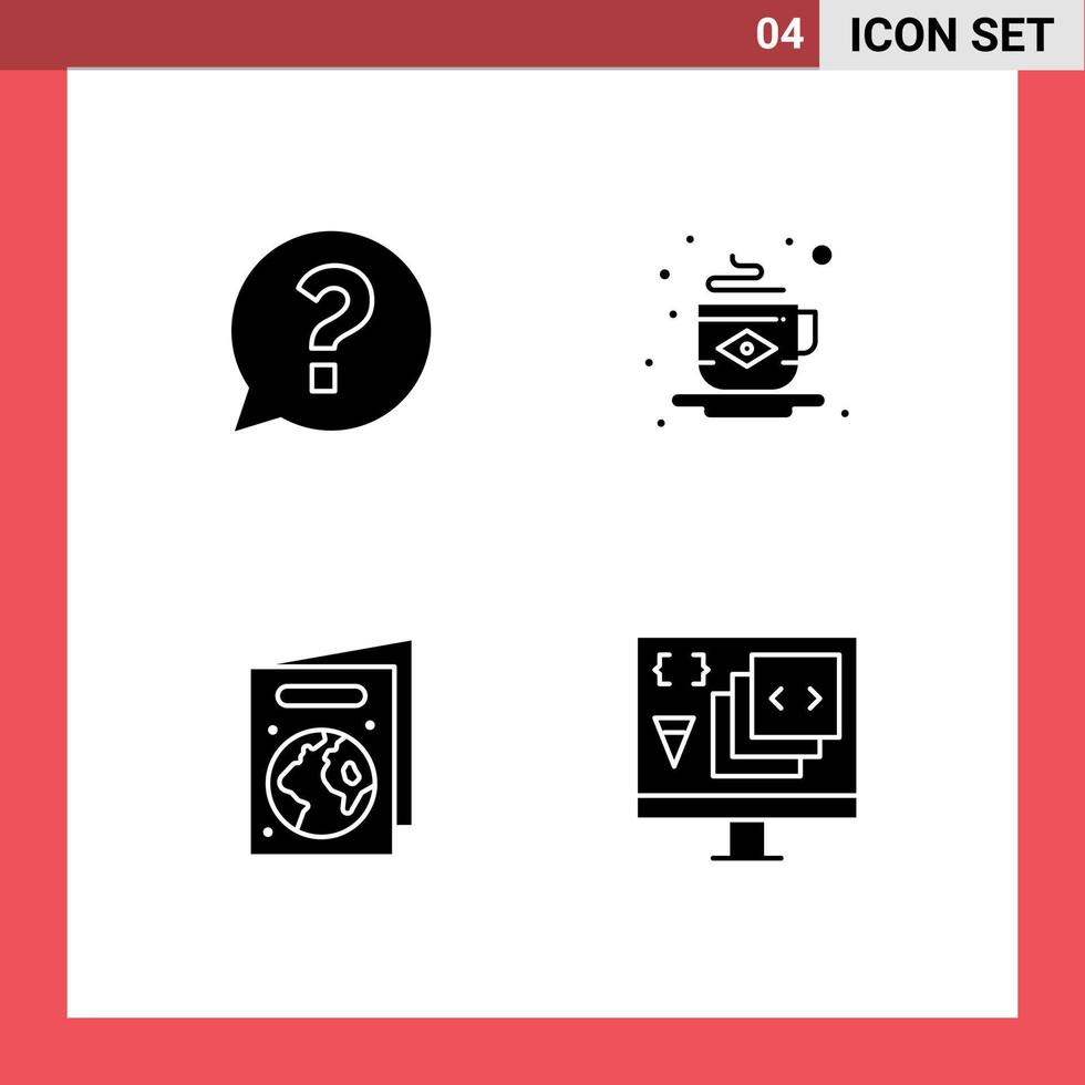 Pictogram Set of 4 Simple Solid Glyphs of chat ecology social tea app Editable Vector Design Elements