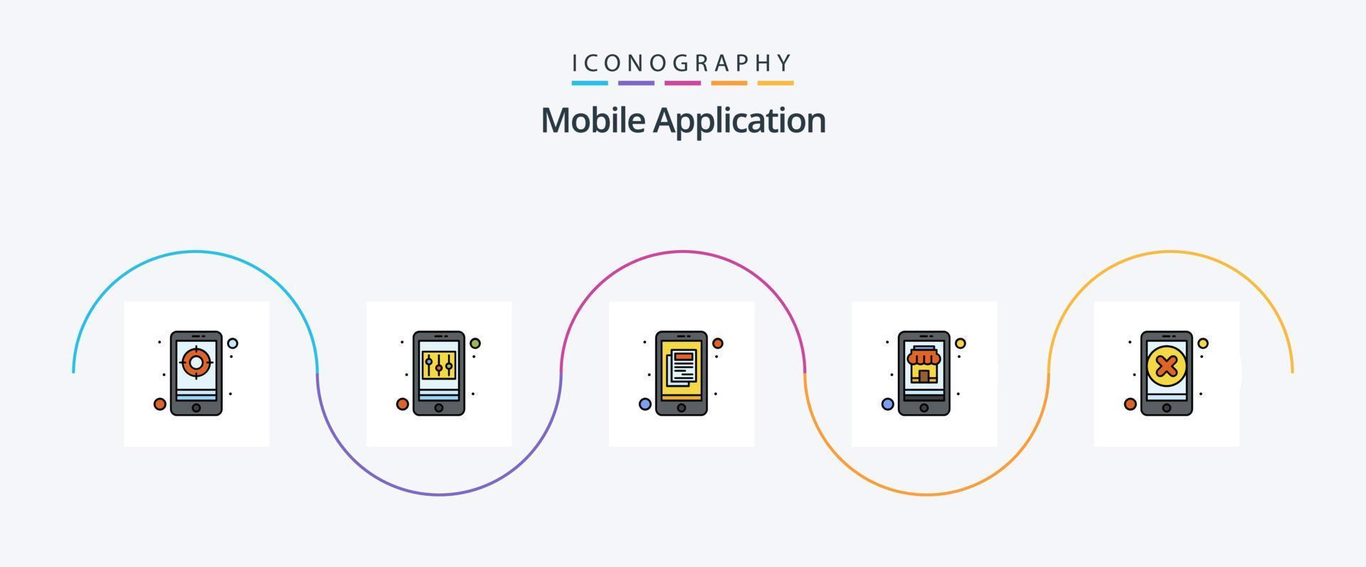 Mobile Application Line Filled Flat 5 Icon Pack Including cross. shoping. application. online shop. buy vector