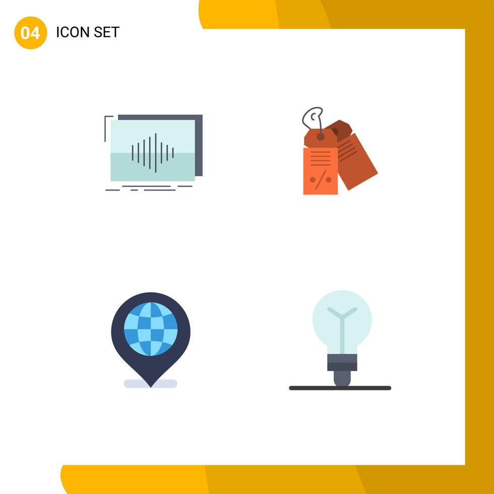 conjunto de 4 paquetes de iconos planos comerciales para elementos de diseño de vector editables de Internet comercial de secuencia global de audio