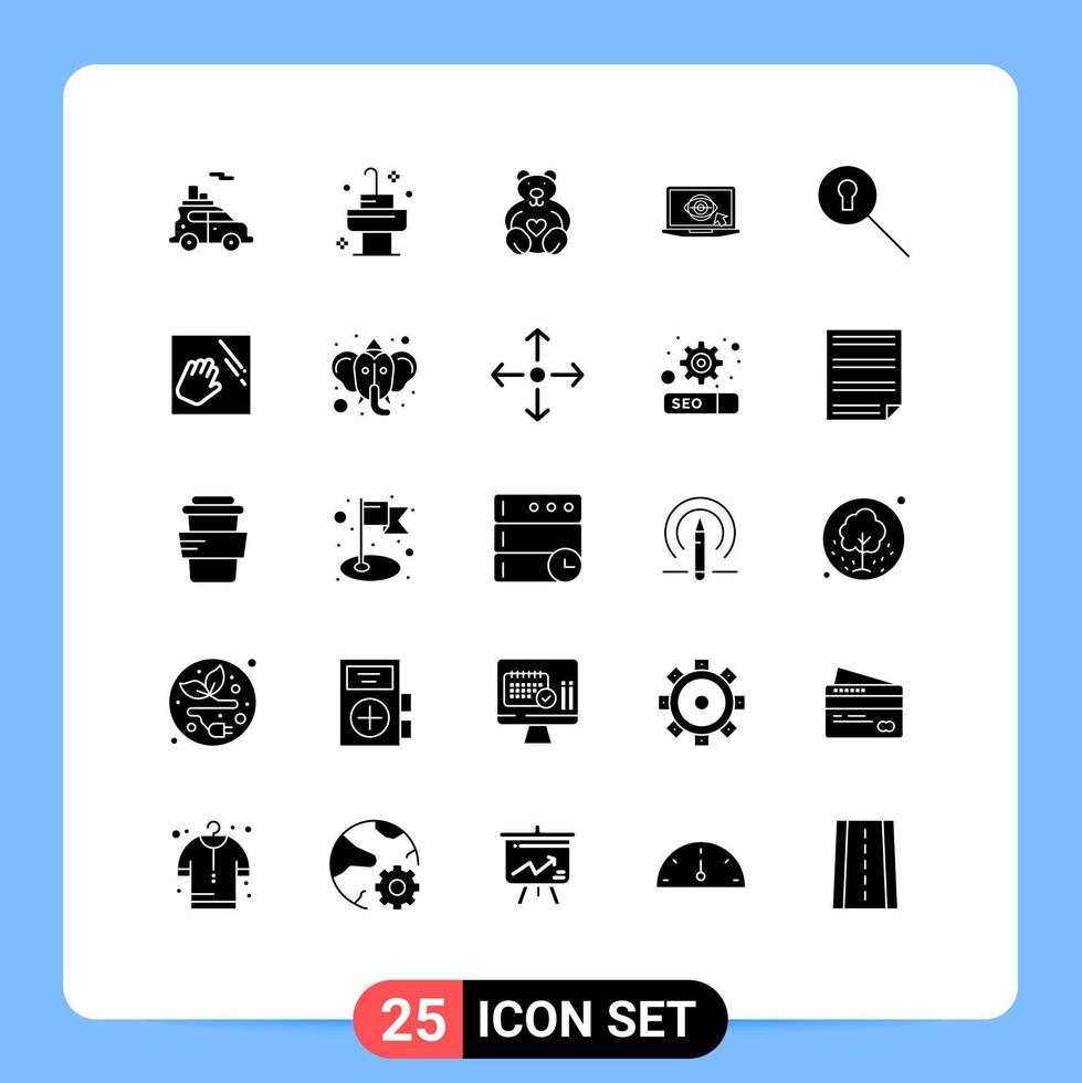 Universal Icon Symbols Group of 25 Modern Solid Glyphs of secret keyhole love presentation monitor Editable Vector Design Elements