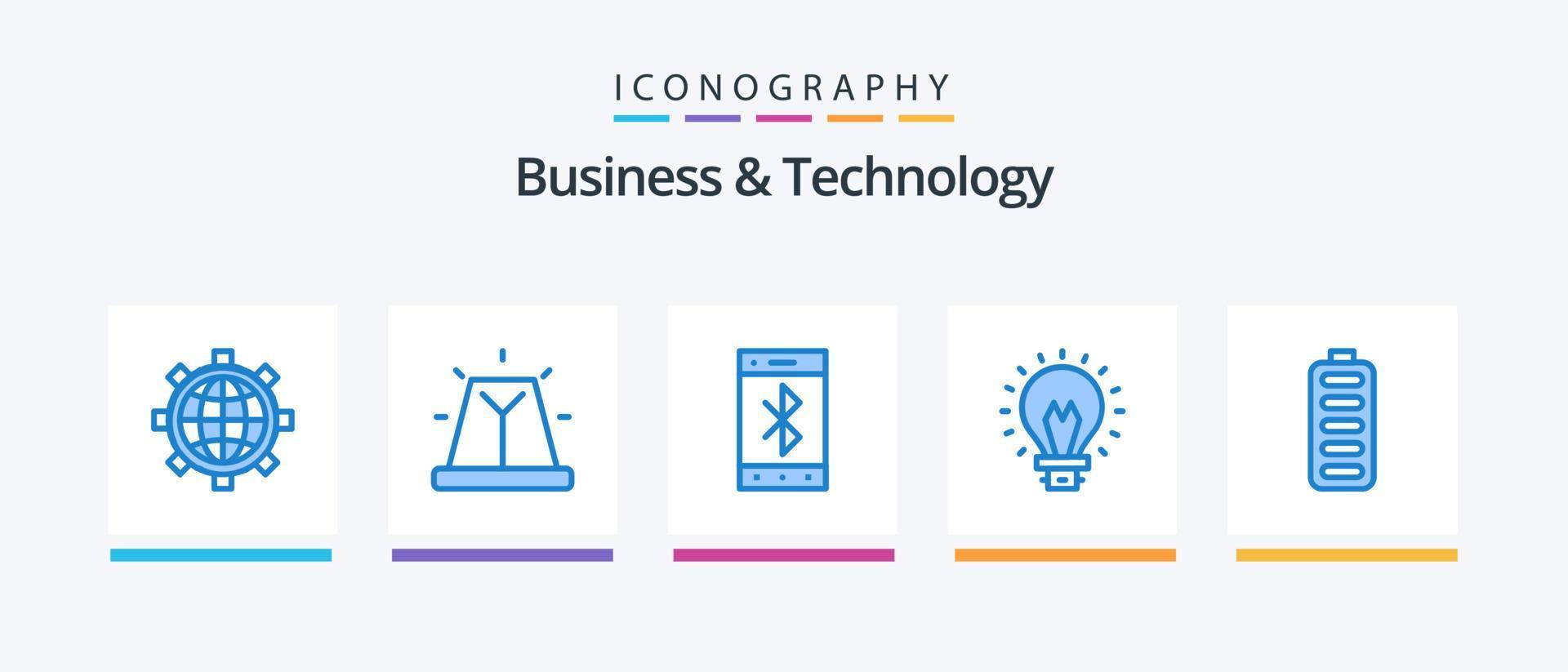 Business and Technology Blue 5 Icon Pack Including battery. light. bluetooth. innovation. bulb. Creative Icons Design vector