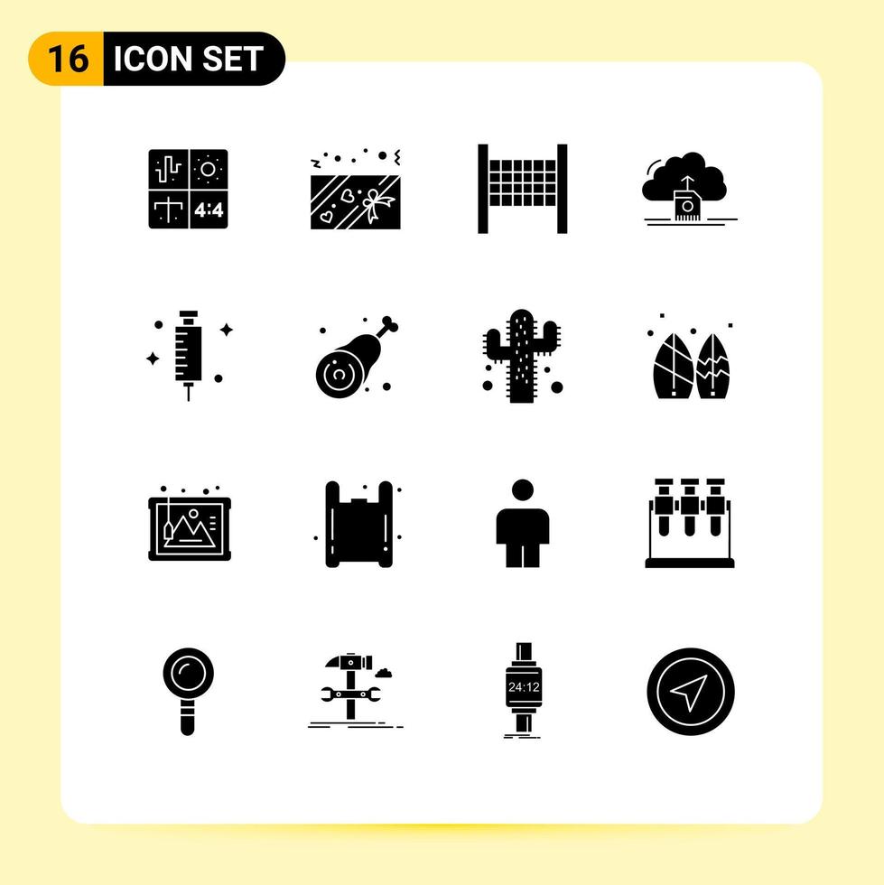 Modern Set of 16 Solid Glyphs Pictograph of medical doctor net computing save Editable Vector Design Elements