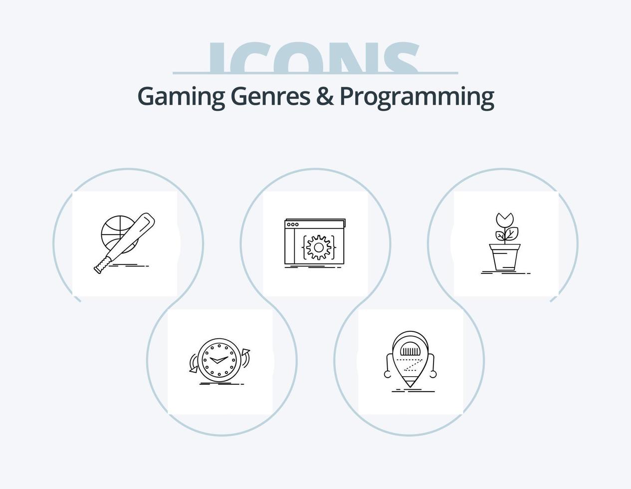 géneros de juegos y diseño de iconos del paquete de iconos de línea de programación 5. pistola. sistema. juego de azar. falla. chocar vector