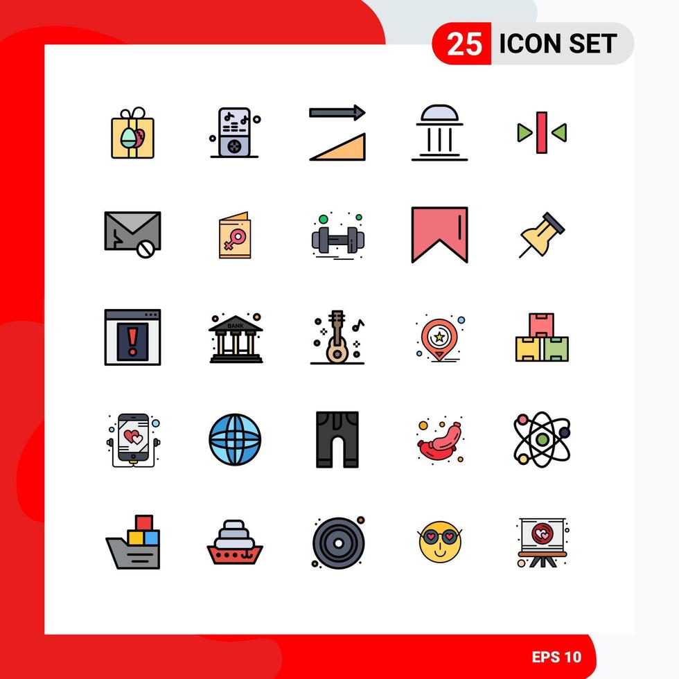 Pack of 25 Modern Filled line Flat Colors Signs and Symbols for Web Print Media such as pause institute ascending column bank Editable Vector Design Elements