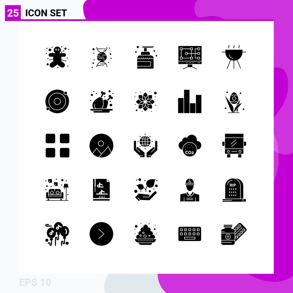 Pack of 25 creative Solid Glyphs of cook barbecue house repair computer Editable Vector Design Elements