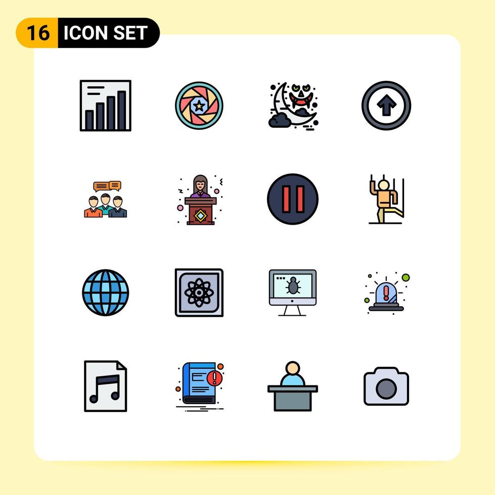 Set of 16 Modern UI Icons Symbols Signs for business up moon user interface button Editable Creative Vector Design Elements