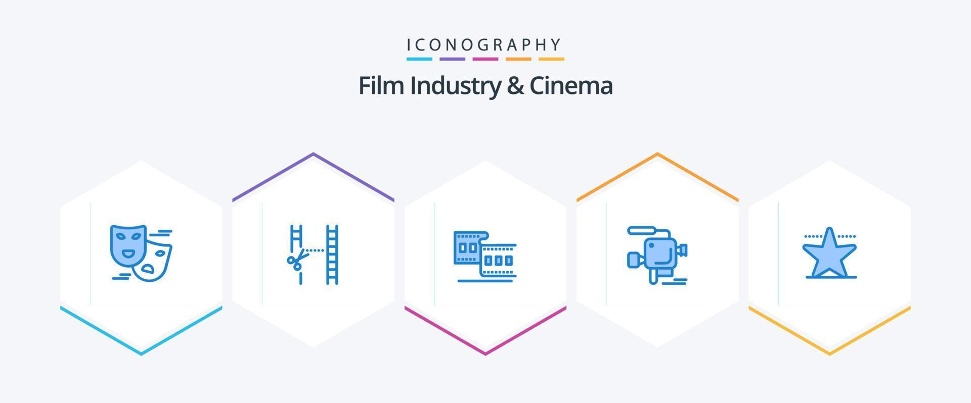 Cenima 25 Blue icon pack including hollywood. film camera. camera. film. camera vector