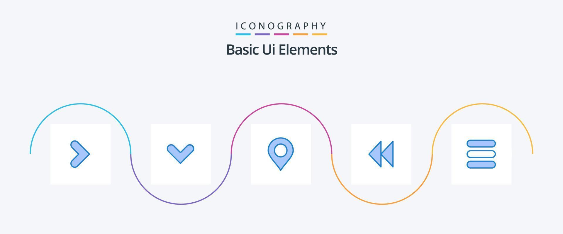 Basic Ui Elements Blue 5 Icon Pack Including task. video. map. revind. control vector