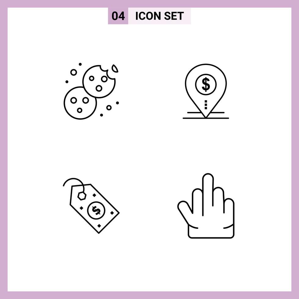 Line Pack of 4 Universal Symbols of bake business food map label Editable Vector Design Elements