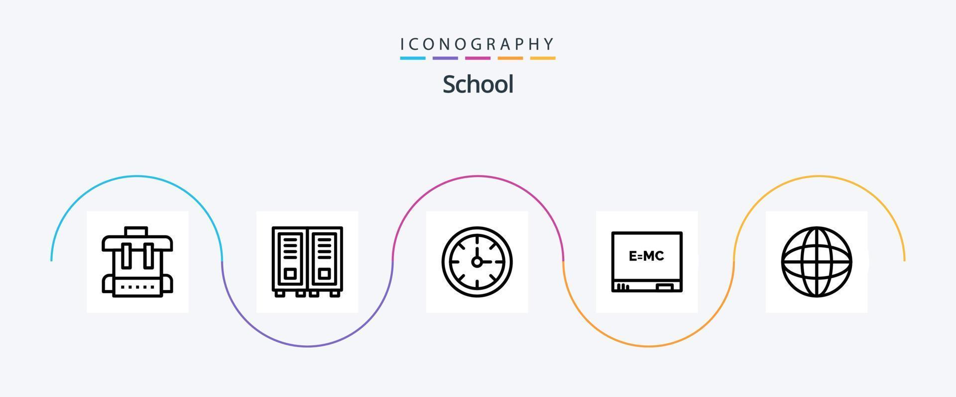 School Line 5 Icon Pack Including education. globe. clock. world. education vector