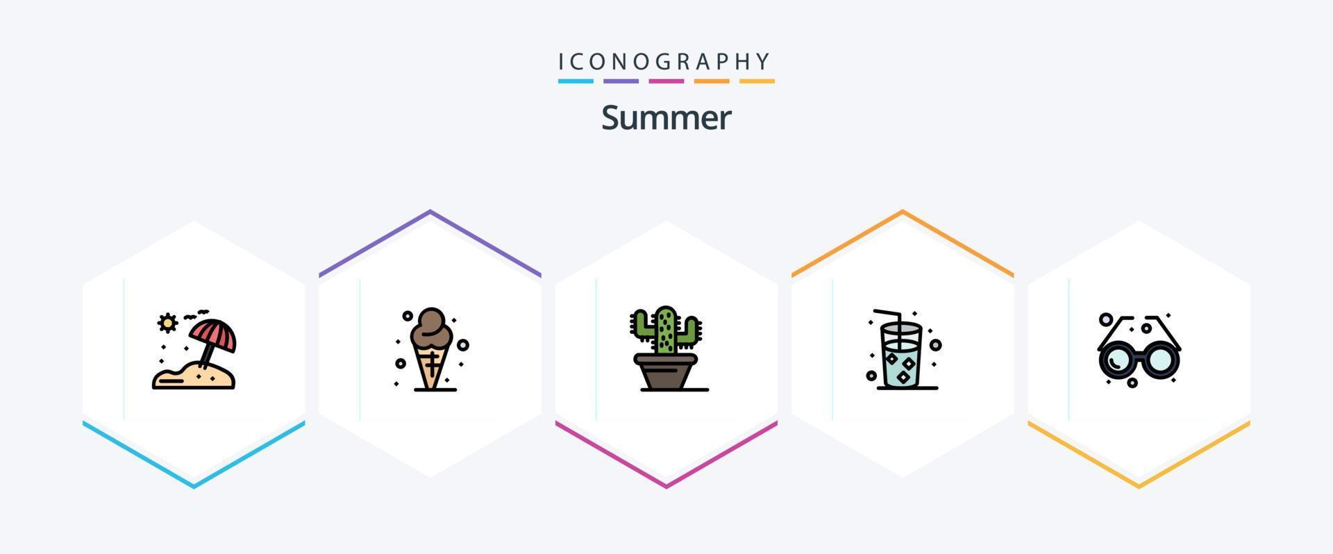 paquete de iconos de línea de llenado de verano 25 que incluye sol. ojo. naturaleza. playa. jugo vector