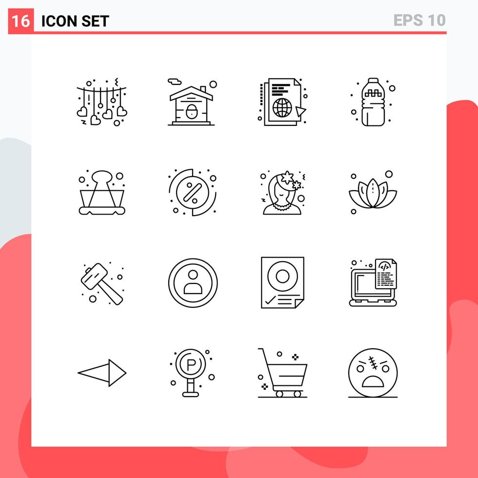 Modern Set of 16 Outlines Pictograph of education water learning drink sync Editable Vector Design Elements