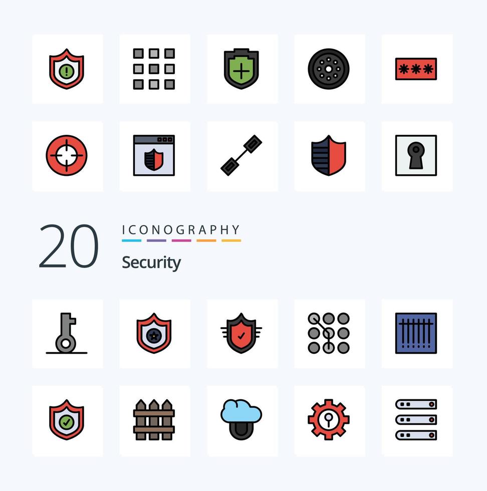 20 Security Line Filled Color icon Pack like code security protection password code vector