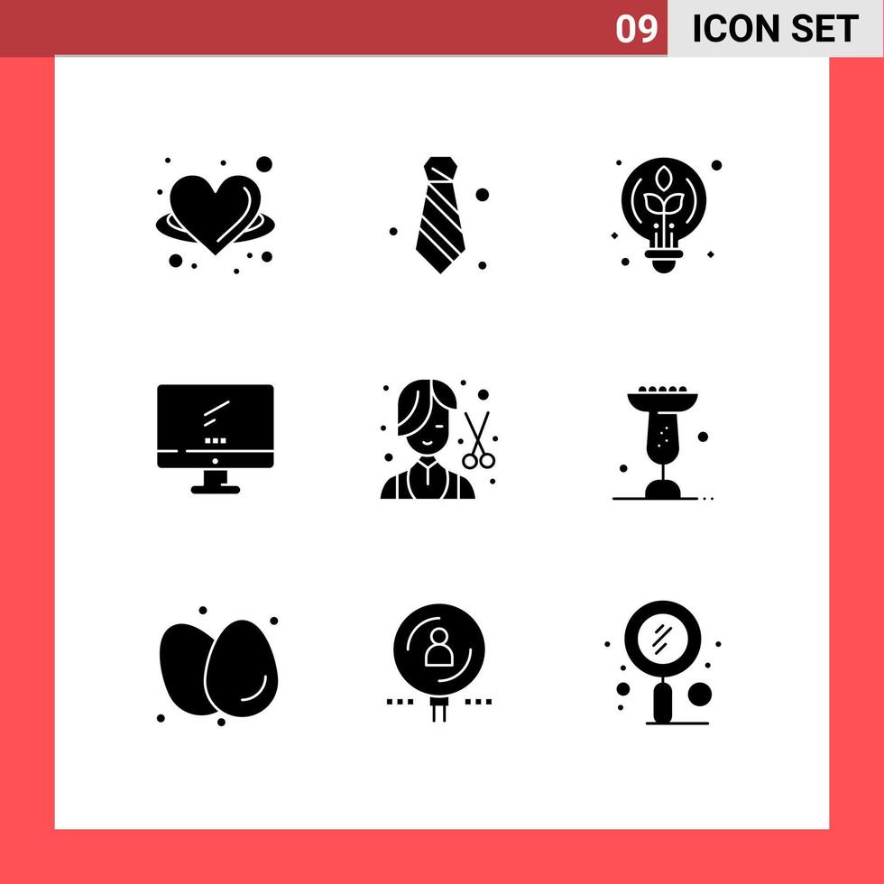 Universal Icon Symbols Group of 9 Modern Solid Glyphs of pc device tie monitor bulb Editable Vector Design Elements