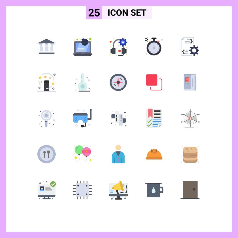 Flat Color Pack of 25 Universal Symbols of management development gear develop direction Editable Vector Design Elements