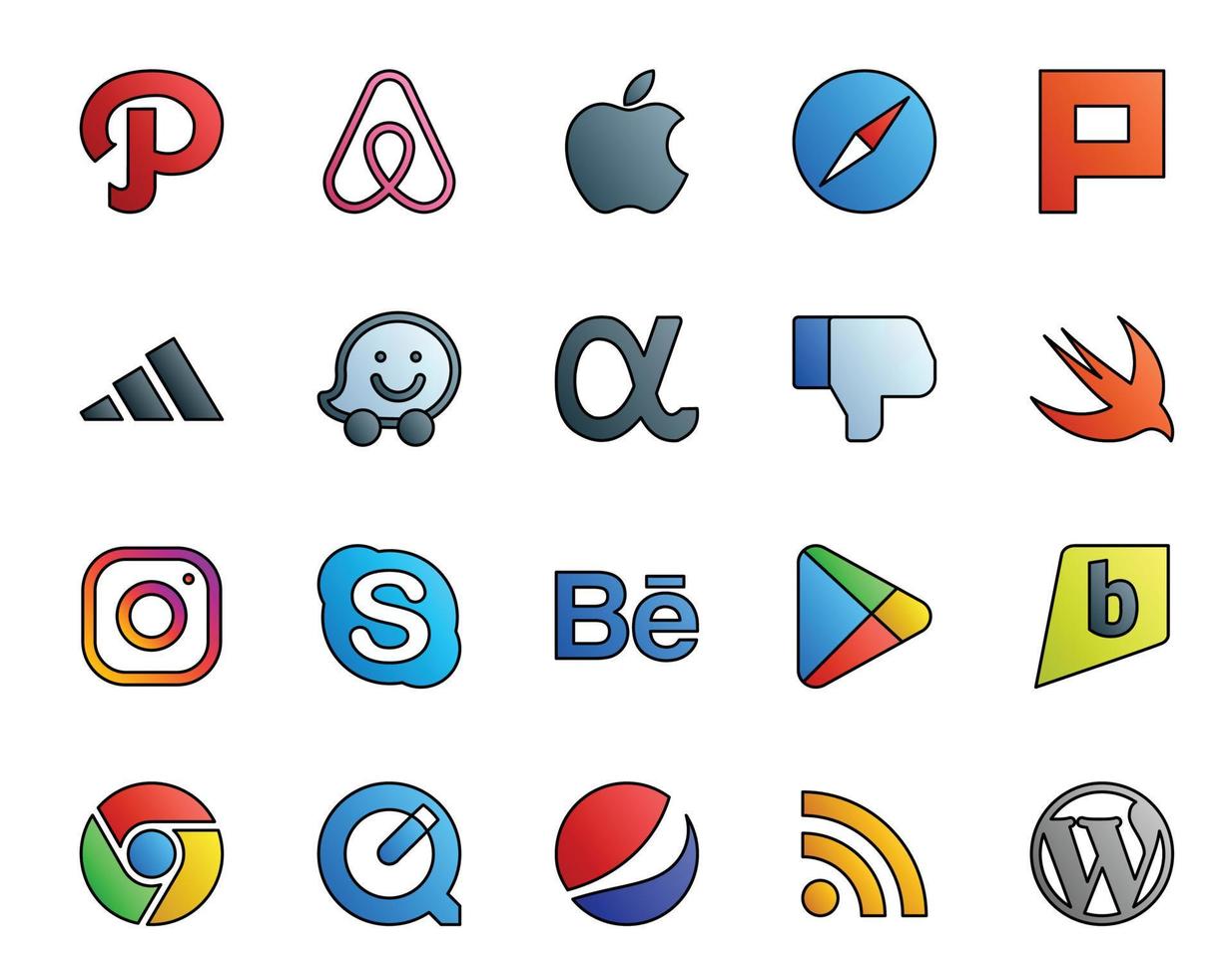 20 Social Media Icon Pack Including brightkite google play app net behance skype vector