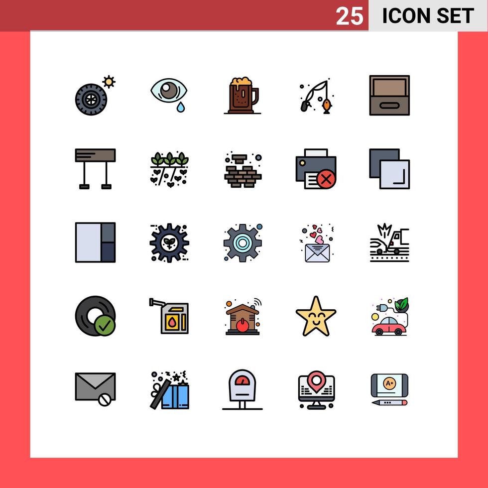 Set of 25 Modern UI Icons Symbols Signs for cabinet hobby beer hobbies fish Editable Vector Design Elements