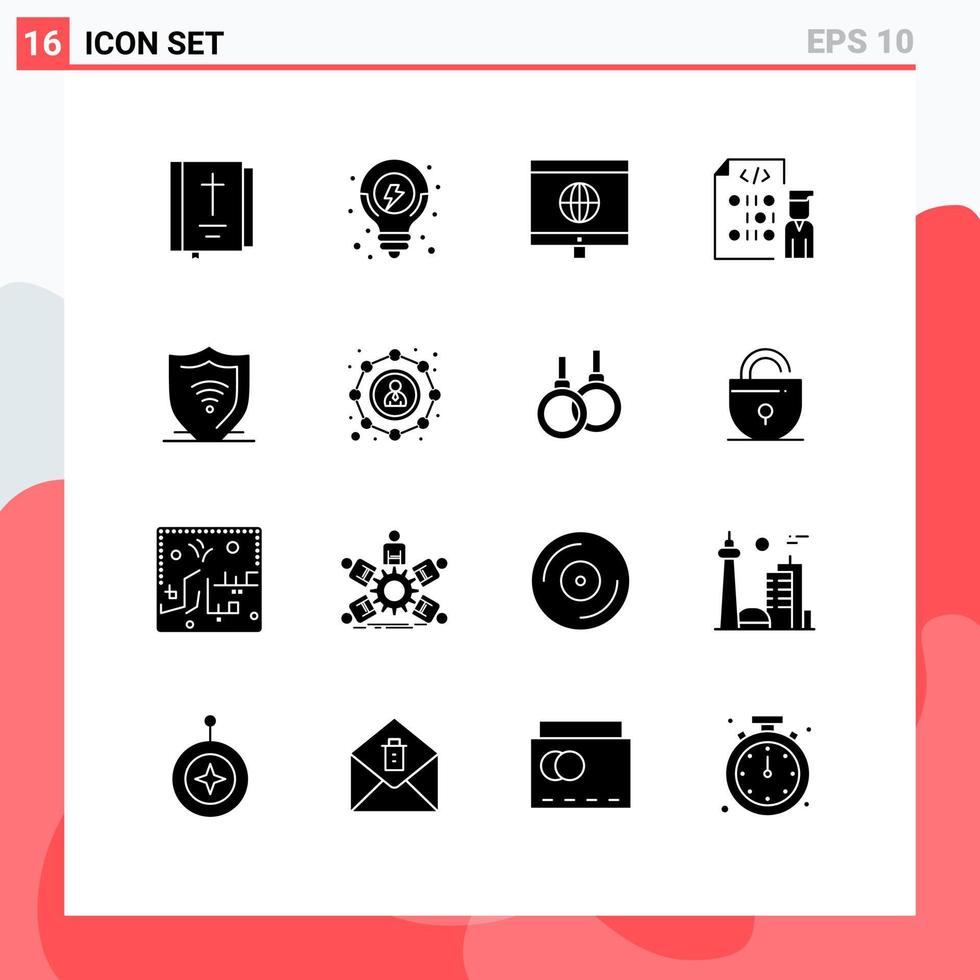 Editable Vector Line Pack of 16 Simple Solid Glyphs of internet programmer solution development coding Editable Vector Design Elements