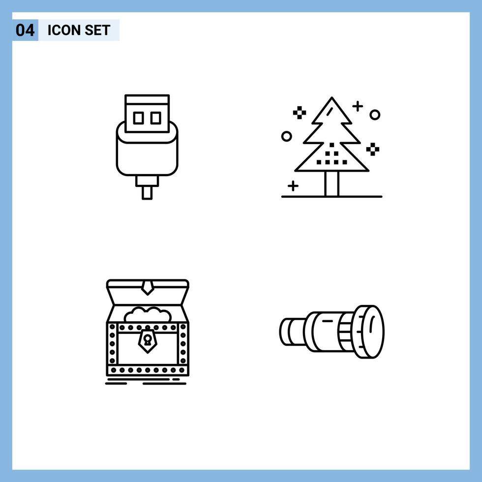 Pack of 4 Modern Filledline Flat Colors Signs and Symbols for Web Print Media such as cable box usb event gold Editable Vector Design Elements