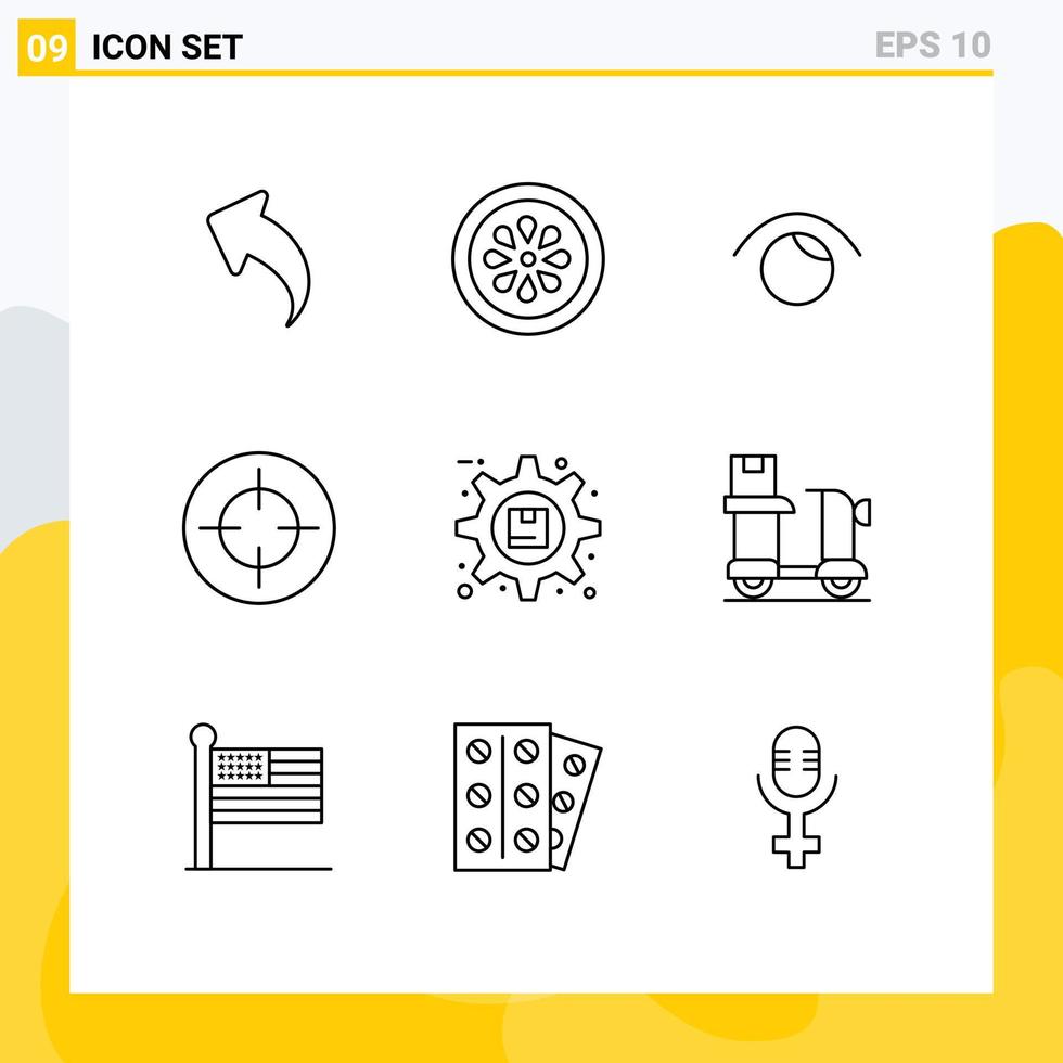 Set of 9 Modern UI Icons Symbols Signs for optimization target eye shoot crosshair Editable Vector Design Elements