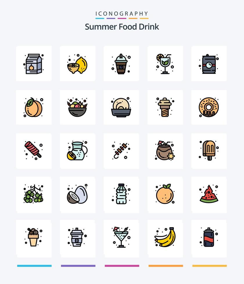 Creative Summer Food Drink 25 Line FIlled icon pack  Such As can. drink. beverage. summer. drink vector
