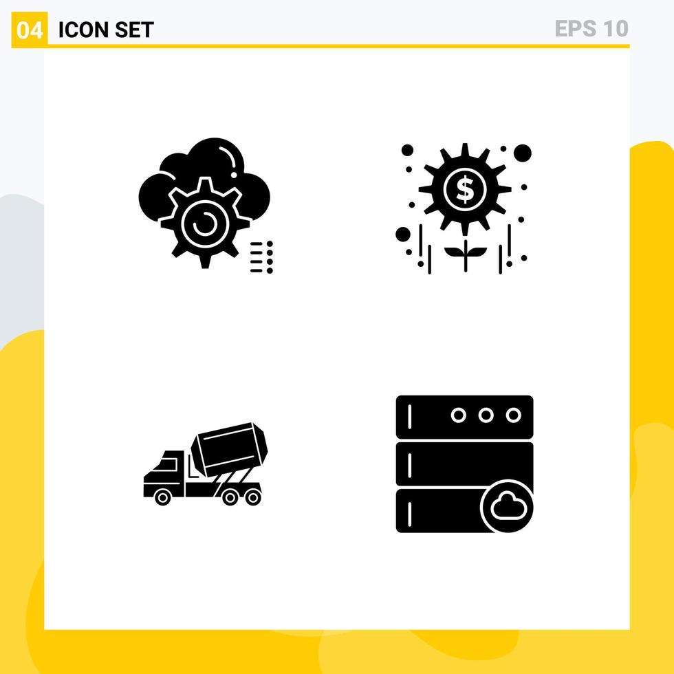 Solid Glyph Pack of 4 Universal Symbols of gear truck computing management construction Editable Vector Design Elements