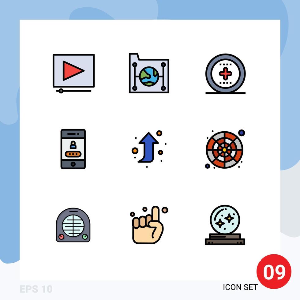 Set of 9 Modern UI Icons Symbols Signs for forward security element password access Editable Vector Design Elements