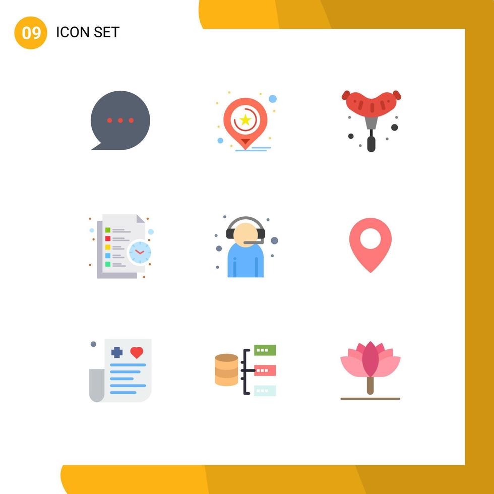 9 Flat Color concept for Websites Mobile and Apps customer time food task list Editable Vector Design Elements