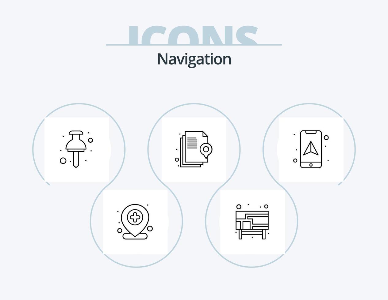 Navigation Line Icon Pack 5 Icon Design. location. building. location. bank. map vector