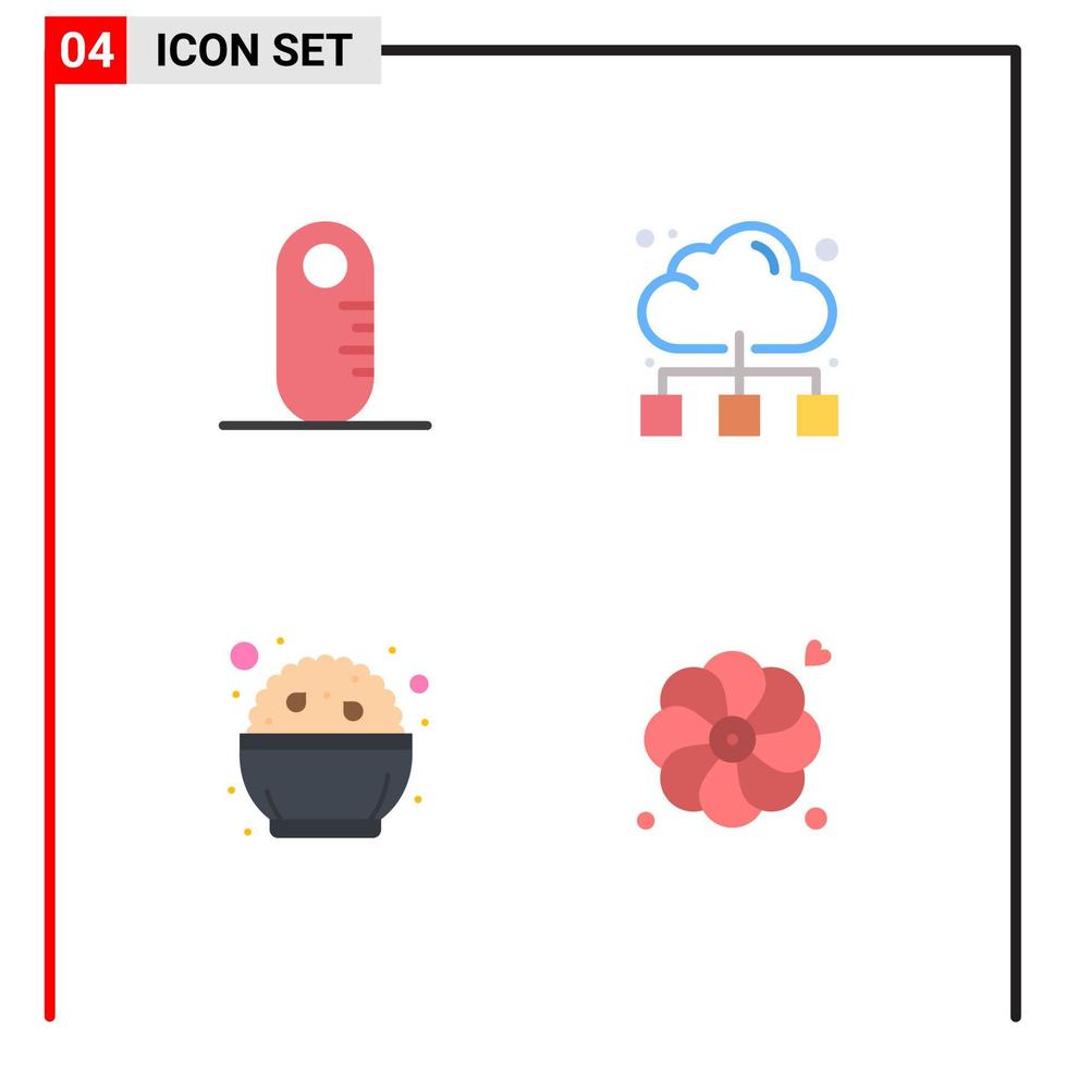 4 paquete de iconos planos de interfaz de usuario de signos y símbolos modernos de elementos de diseño vectorial editables de flor de Internet de nube de día adulto vector