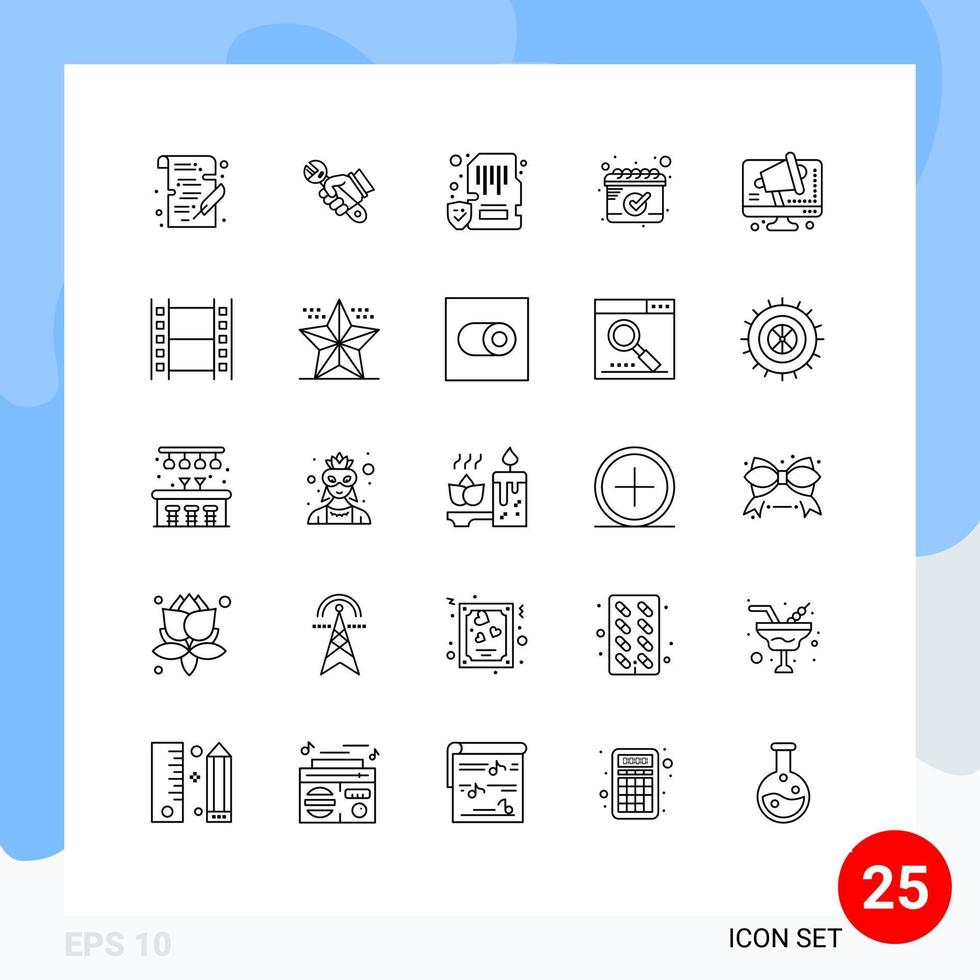 paquete de interfaz de usuario de 25 líneas básicas de elementos de diseño vectorial editables de memoria de calendario manual de fecha de negocio vector