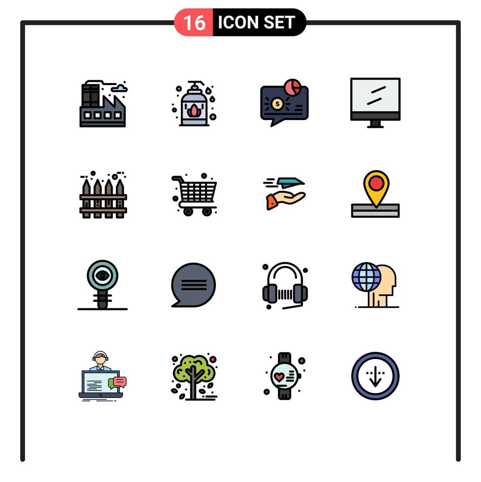 Set of 16 Modern UI Icons Symbols Signs for wood fence graph garden display Editable Creative Vector Design Elements