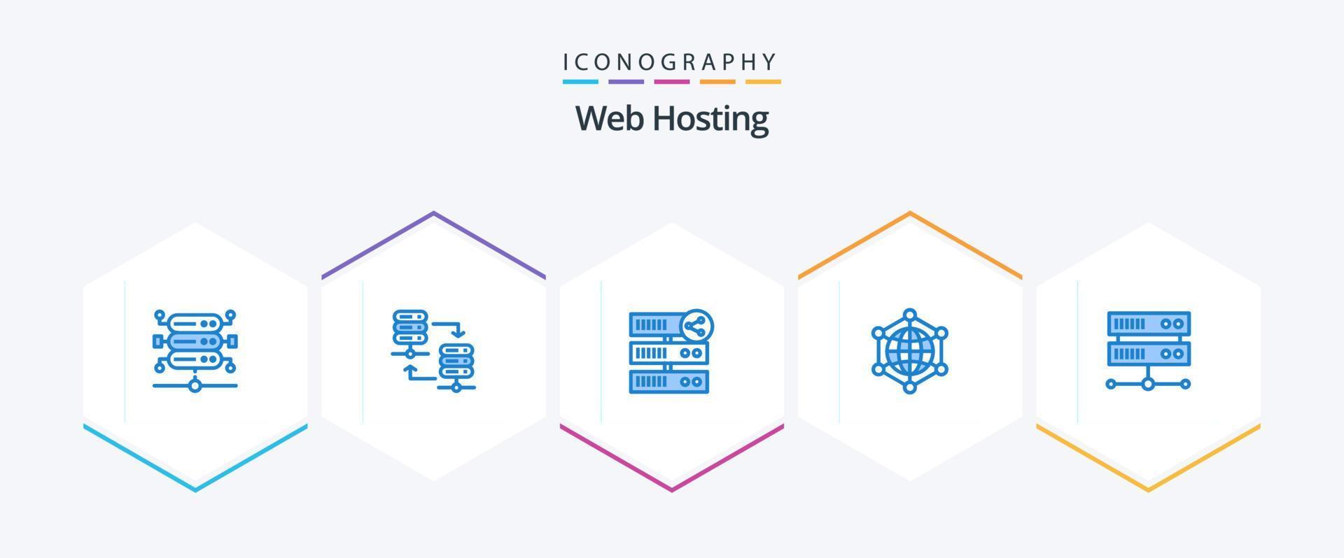 Web Hosting 25 Blue icon pack including data center. web. share. server. analytics vector