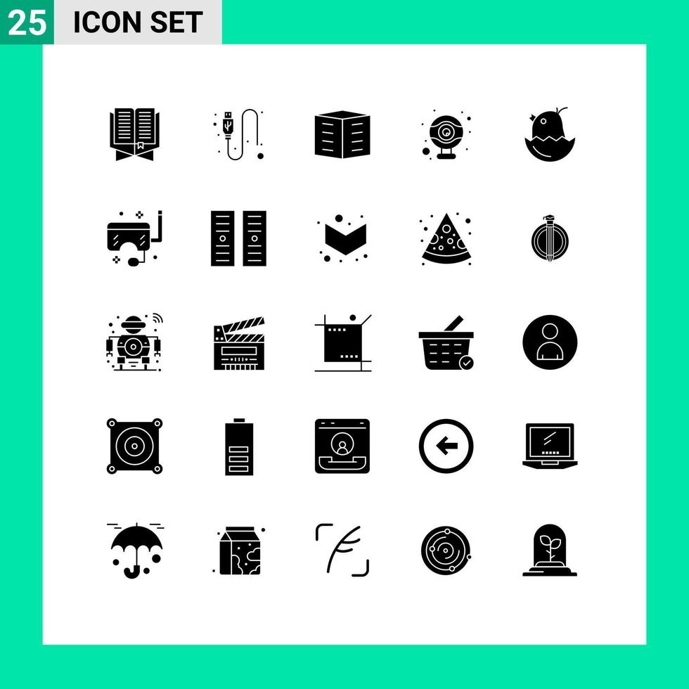 User Interface Pack of 25 Basic Solid Glyphs of chicken hardware wire computer housing society Editable Vector Design Elements