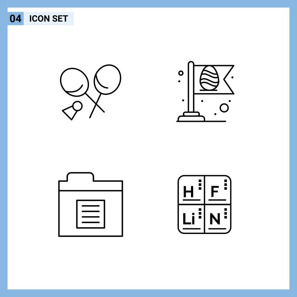 Set of 4 Modern UI Icons Symbols Signs for badminton files spring egg periodic Editable Vector Design Elements