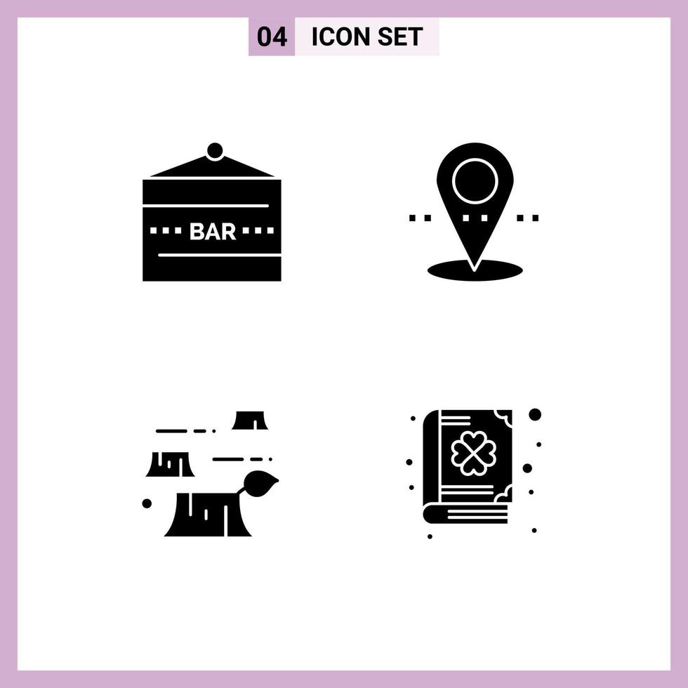 Editable Vector Line Pack of 4 Simple Solid Glyphs of bar deforestation entertainment pin environment Editable Vector Design Elements