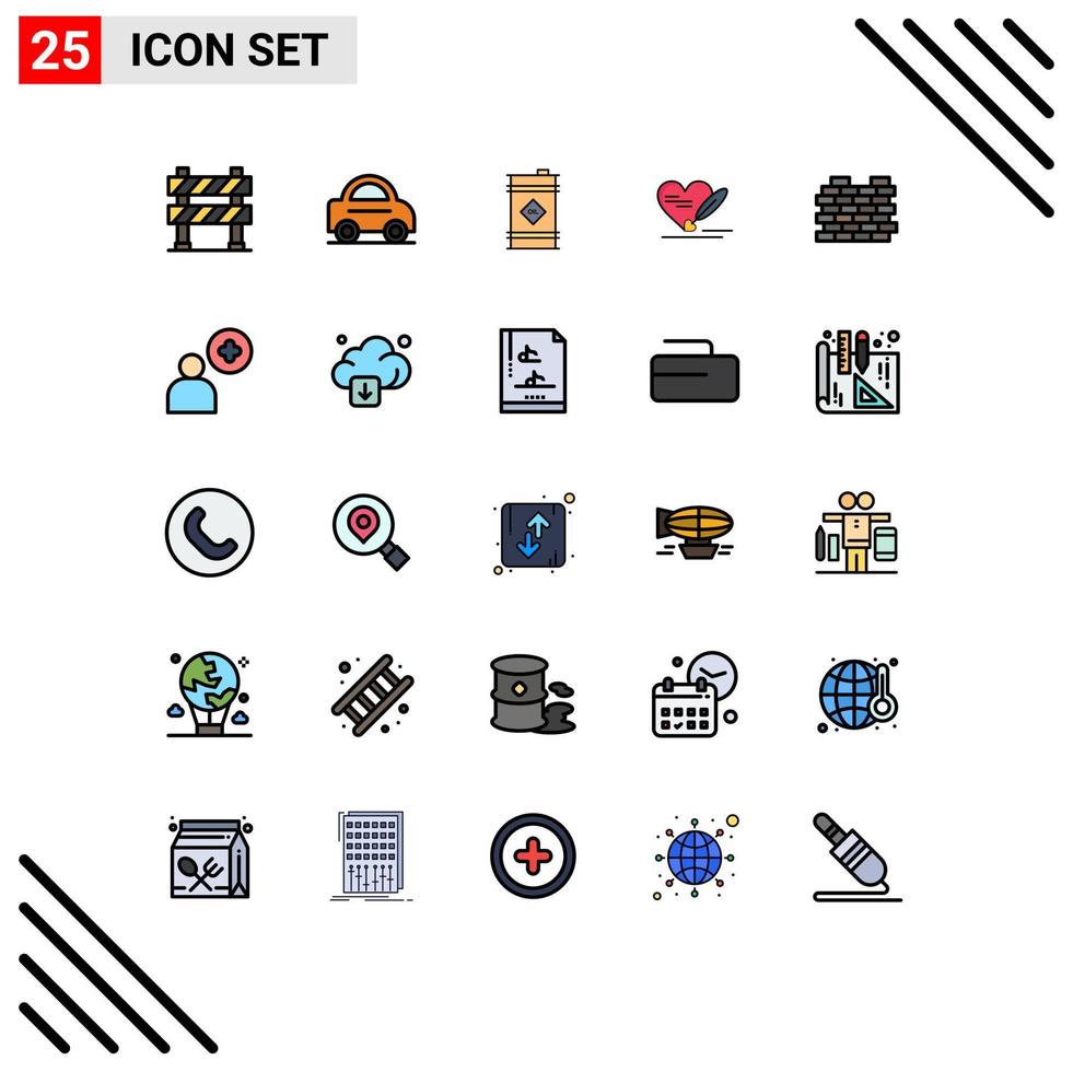 Universal Icon Symbols Group of 25 Modern Filled line Flat Colors of protection wedding barrel heart pen Editable Vector Design Elements