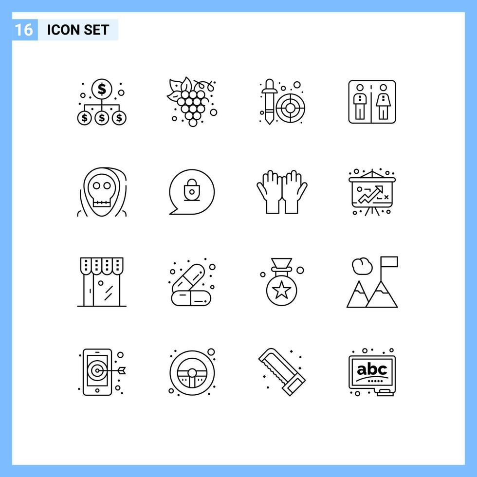 Modern Set of 16 Outlines and symbols such as death hotel color picker machine down Editable Vector Design Elements