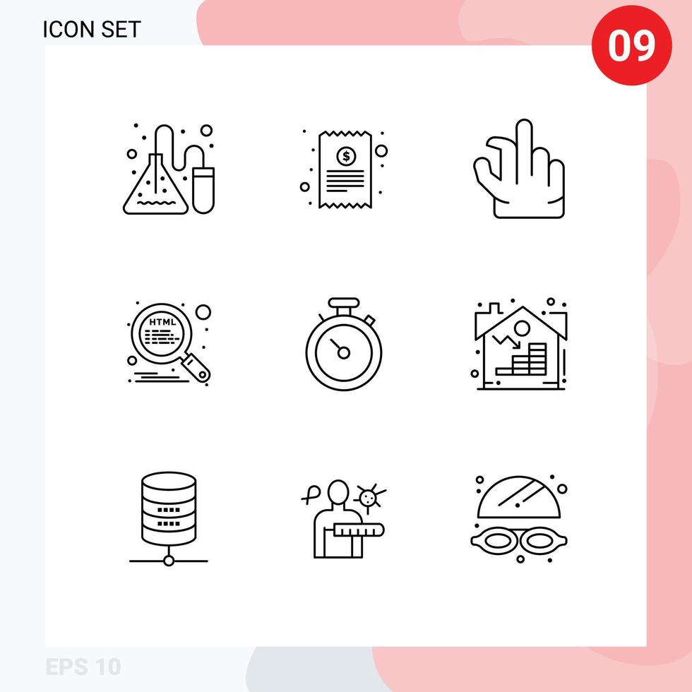 Group of 9 Modern Outlines Set for navigation compass in seo optimization Editable Vector Design Elements
